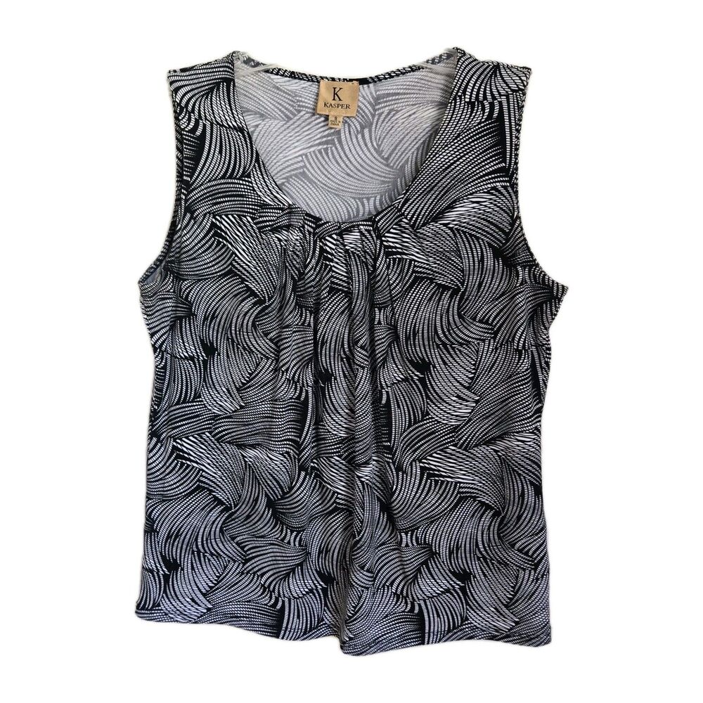 Kasper Black & White Abstract Sleeveless Blouse | Small